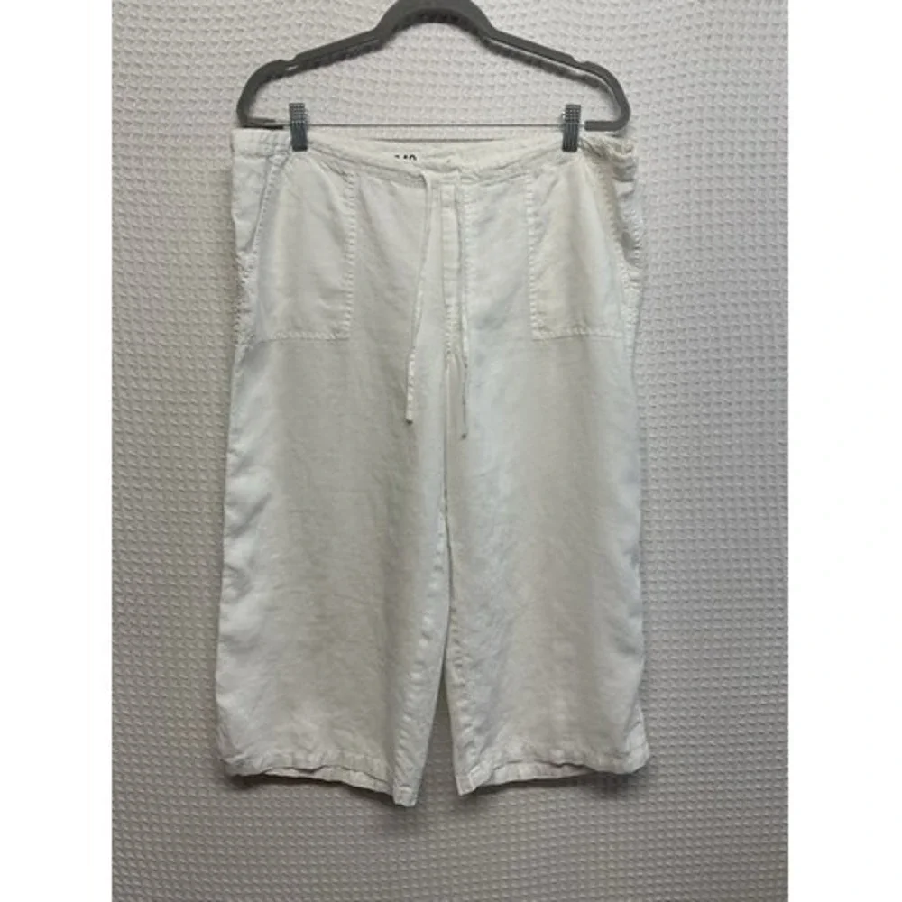 London‎ Jean White Lagenlook Wide Leg Capri Pants Women Large China 100% Linen